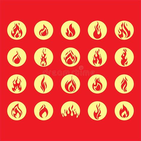 Set Of Fire Flame Icons Vector Illustration Decorative Design Stock
