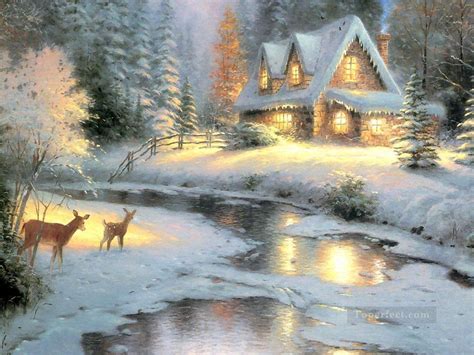 Spotted Deer In Christmas Village Painting In Oil For Sale