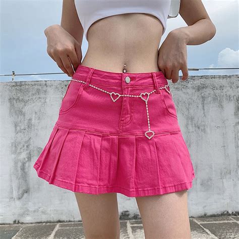 y2k short skirt hot girl short skirt hot girl y2k millennium harajuku barbie pink denim skirt