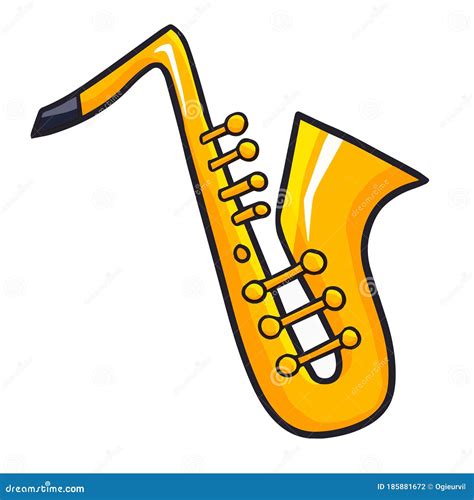 Funny And Cute Saxophone From Side View In Cartoon Style Vector