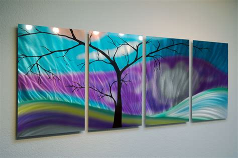 Shadow Tree Purple Abstract Metal Wall Art Contemporary Modern Decor
