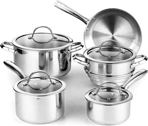 9 Piece Classic Stainless Steel Cookware Set Silver 9 Piece