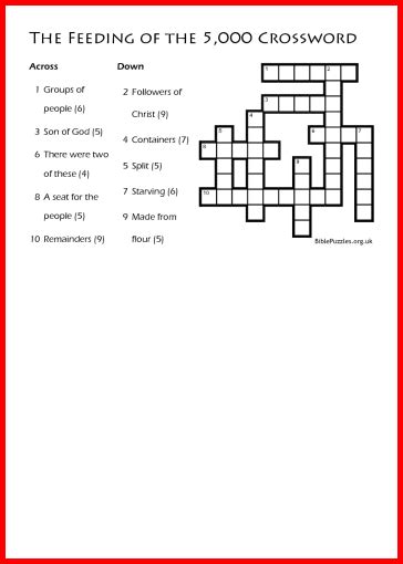 Bible Crossword Puzzle The Feeding Of The 5000