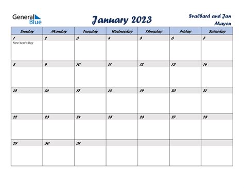 Svalbard And Jan Mayen January 2023 Calendar With Holidays