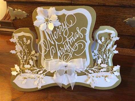 Gold And White Christmas Stepper Card Holly And Poinsettia All Tattered