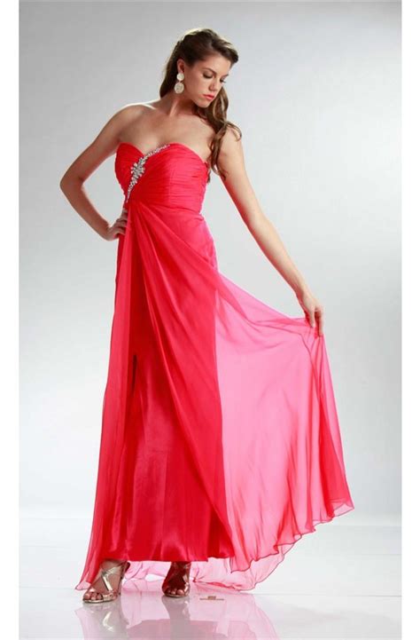 Sexy Strapless High Slit Cut Out Back Long Red Chiffon Prom Dress