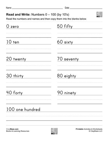 Writing Numbers 0-100 Worksheet
