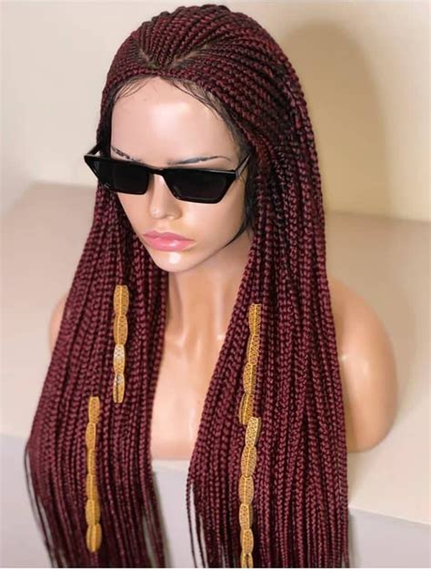 Burgundy Corn Row Braided Wigs With Lace Front Available In Etsy