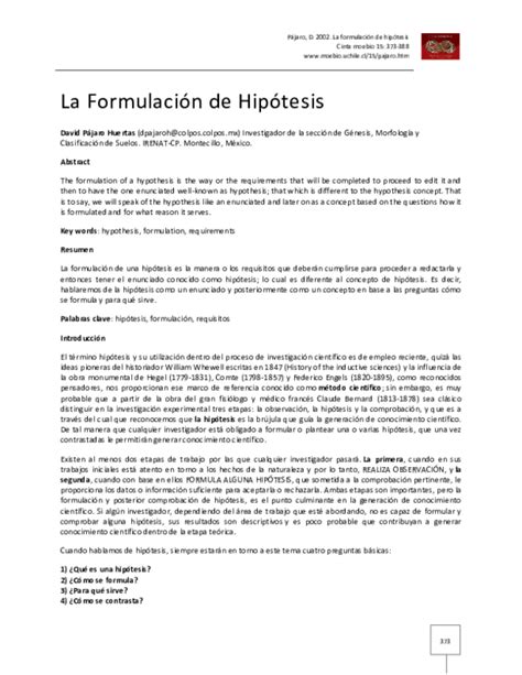 Pdf La Formulación De Hipótesis Catalina Rivera Olivares