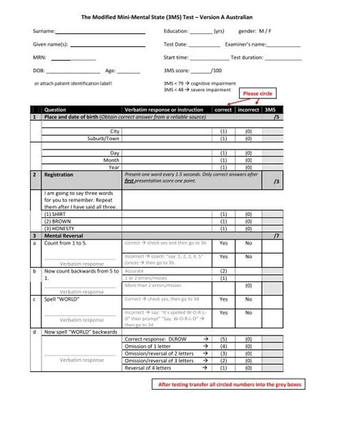 The Modified Mini Mental State 3ms Test â€“ Version A Australian