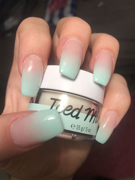 Mint And Pink Powder Ombre Nails Ombre French Nails Black Ombre Nails