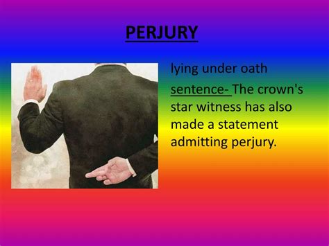 Perjury is considered a crime against justice, because the justice system can't function properly if you can't trust what people to prove perjury, you must show that someone intentionally lied under oath. Perjury / What Are the Penalties for Perjury? | Khonsari ...