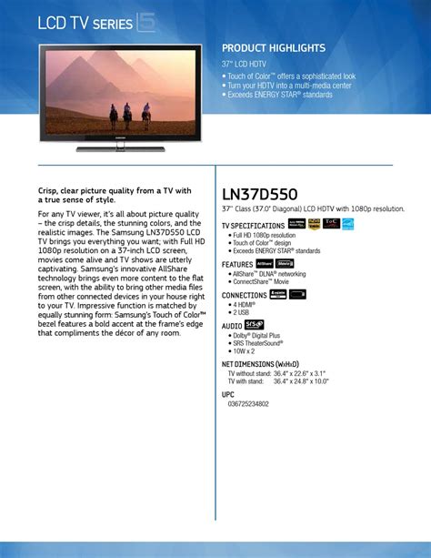 Samsung Ln37d550 Brochure Pdf Download Manualslib