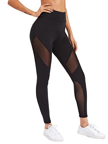 sweatyrocks women s stretchy skinny sheer mesh insert workout leggings yoga tights black m