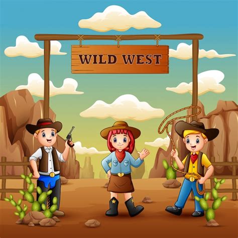 Premium Vector Cartoon Cowboys And Cowgirl In Wild West