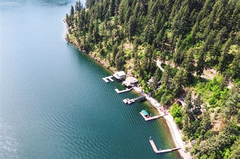 Coeur Dalene Lake And Highway Aerial View Stock Photo Download Image