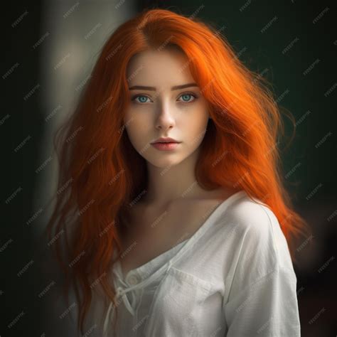 Premium Ai Image A Woman With Red Hair And A White Shirt With A Red Hair