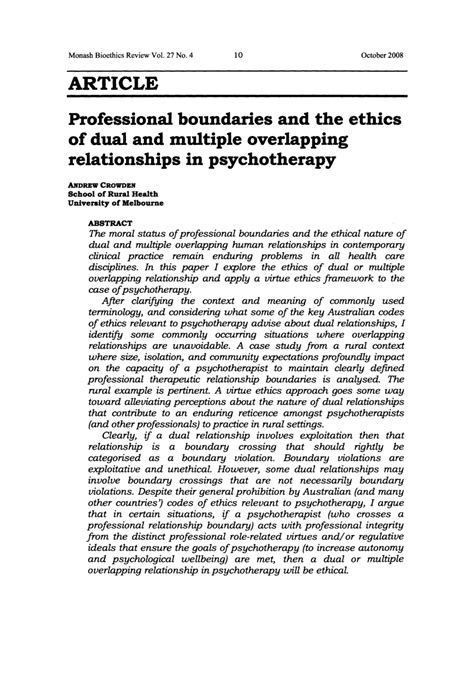 Pdf Professional Boundaries And The Ethics Of Dual And Multiple