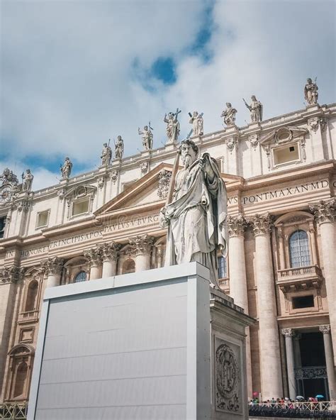 Vatican City Statue Of Saint Paul In Front Of St Peter S Basilica At