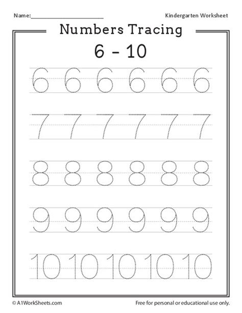 Kindergarten Worksheets Numbers 6-10