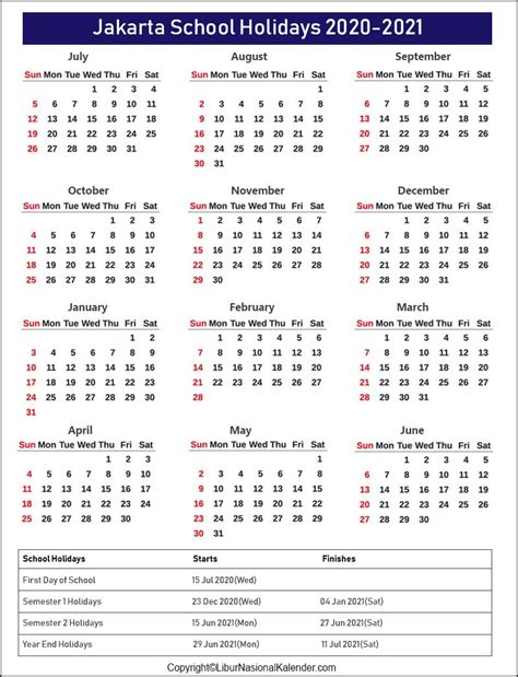 School Holidays Jakarta 2020 2021 Academic Calendar Jakarta 2020 2021