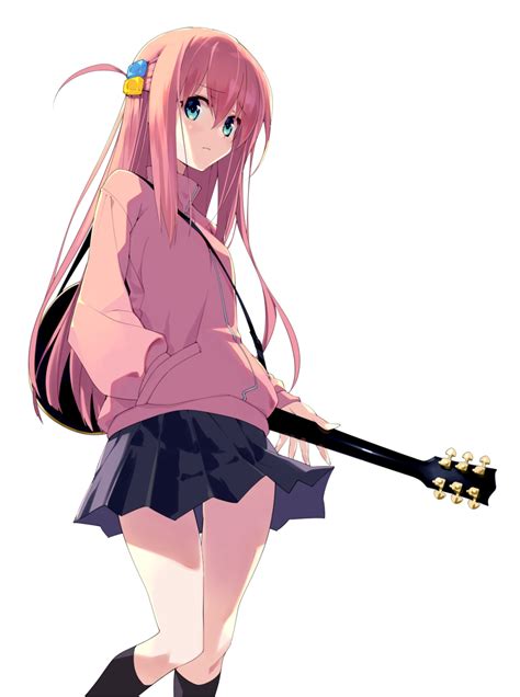 safebooru 1girl blue eyes bocchi the rock cube hair ornament electric guitar feet out of