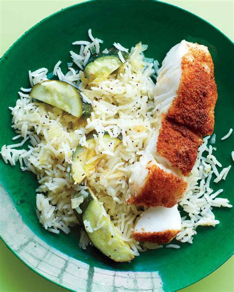 Spice Rubbed Fish With Lemony Rice Recipe And Video Martha Stewart