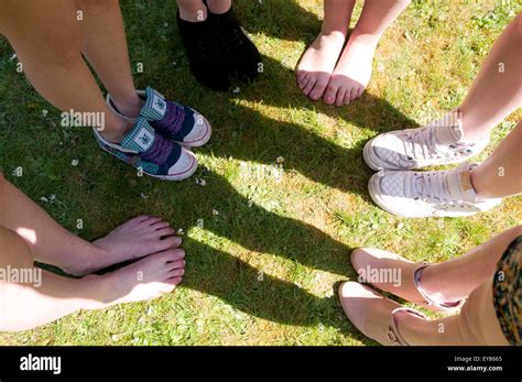 Close Up Of Five Pairs Of Teenage Girls Feet Stock Photo Alamy