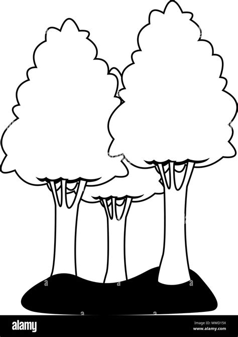 Trees Isolated Cartoon On Black And White Colors Stock Vector Image