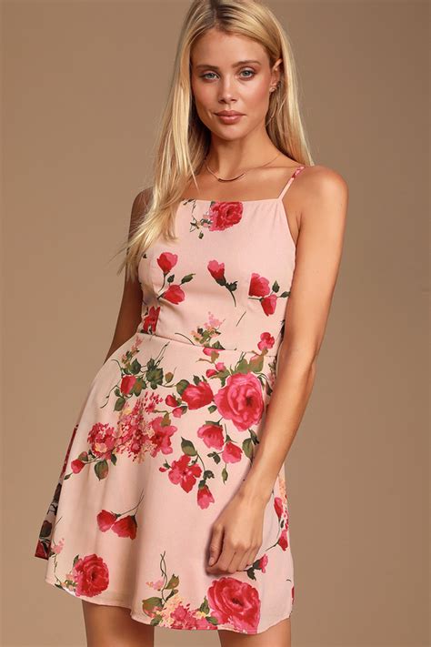 Mauve Pink Floral Print Dress Floral Mini Dress Sheath Dress Lulus