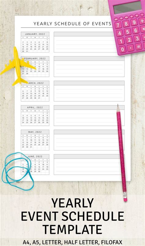 Yearly Event Schedule Template Yearly Calendar Template Event