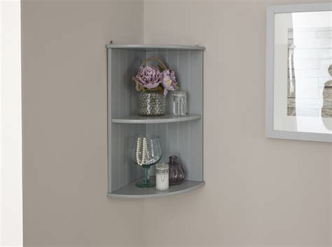 Grey Colonial Mdf Corner Wall Shelf Unit Bathroom Storage 5060516210114