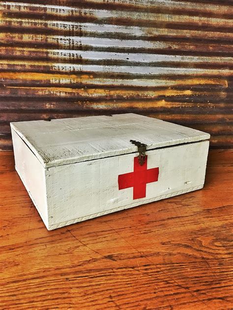 Vintage First Aid Kit Rustic First Aid Box With Emergency Etsy Red
