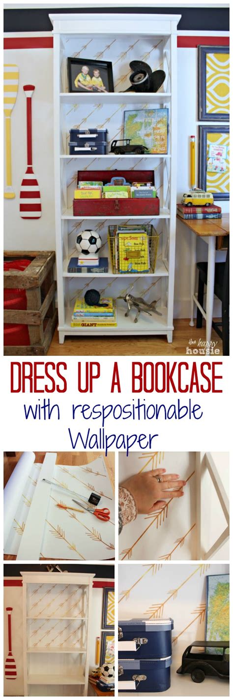Give your bookcase a custom look!1 here are 9 ideas to give your bookcase on how to transform an ordinary bookcase to extraordinary! Easy DIY Wallpaper Backed Bookcase | The Happy Housie