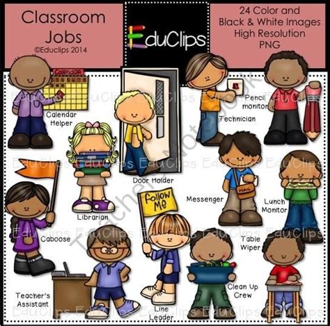 Classroom Jobs 1 Clip Art Bundle Color And B W Edu Clips Classroom Jobs