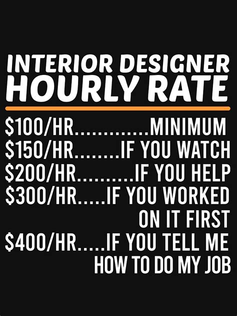 Funny Interior Designer Hourly Rate T Shirt For Sale By Zohanation