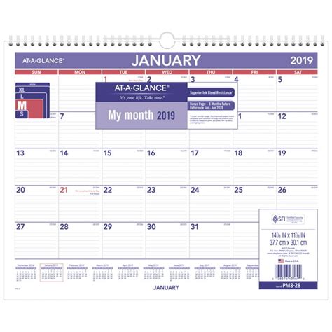 At A Glance® 2019 Monthly Wall Calendar 12 Months15 X 12 Pm828