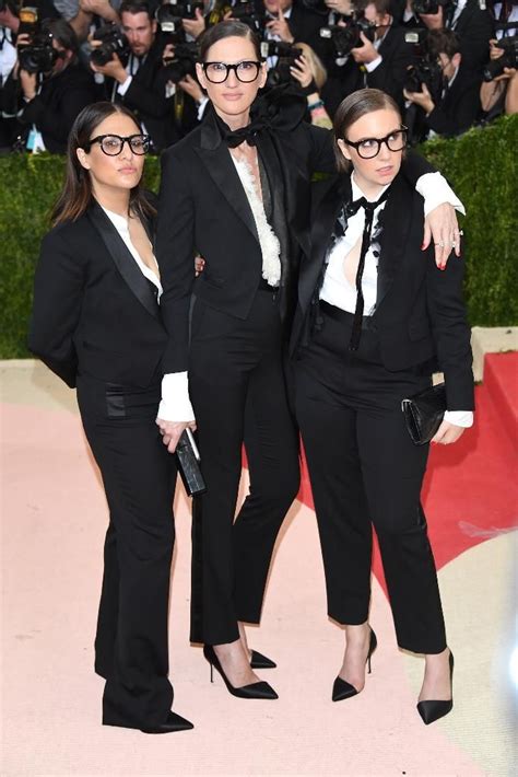 Lena Dunham Jenni Konner And Jenna Lyons In Tuxedos At The 2016 Met Gala Lainey Gossip