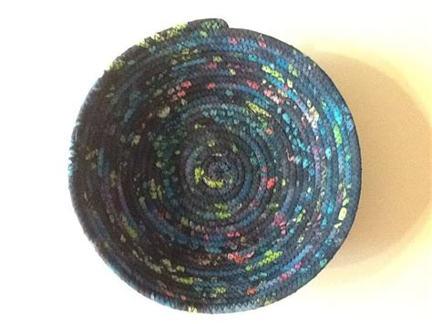 Navy Blue Batik Coiled Rope Bowl Fabric Bowl Catchall Etsy Fabric