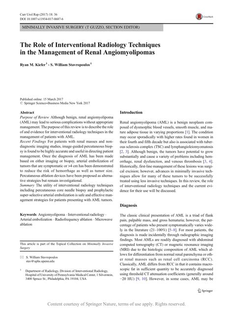 The Role Of Interventional Radiology Techniques In The Management Of