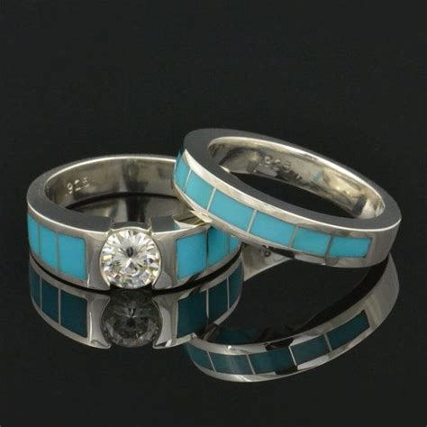 Turquoise Engagement Ring And Turquoise Wedding Band Turquoise Bridal