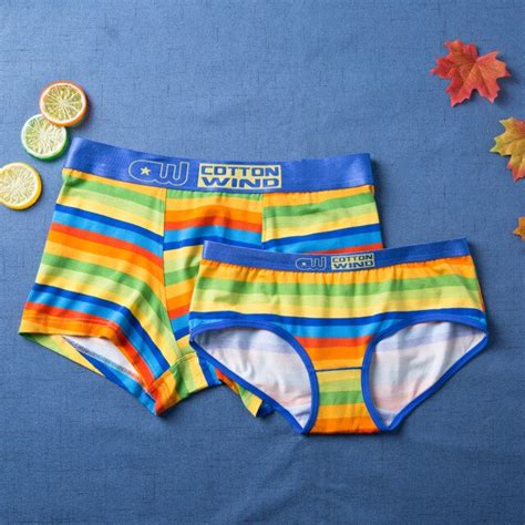 Rainbow Stripes Lover Panties Couple Underwear Lovers Underwear Sexy Lovers Briefs Cotton Men