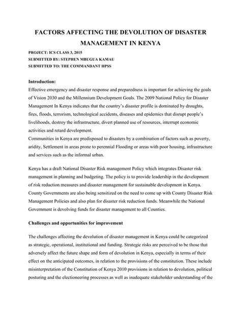 Factors Affecting The Devolution Disaster Management In Kenya Pdf