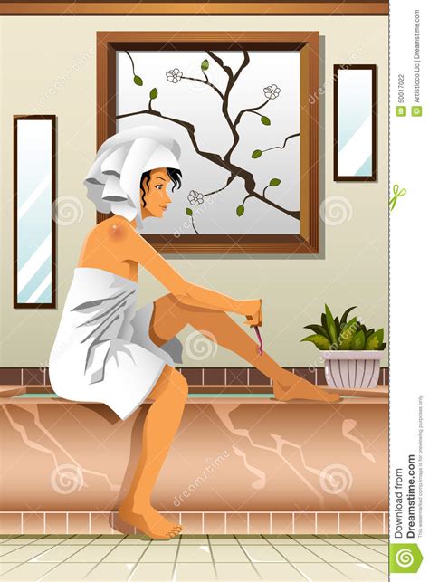 Woman Shaving Her Legs In The Bathroom Stock Vector Illustration Of