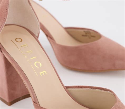 Office Minnie Ankle Strap Court Heels Dusty Pink Suede Mid Heels