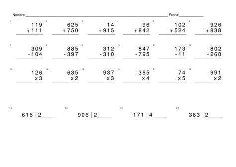Cálculo sumas restas multiplicaciones y divisiones worksheet Math