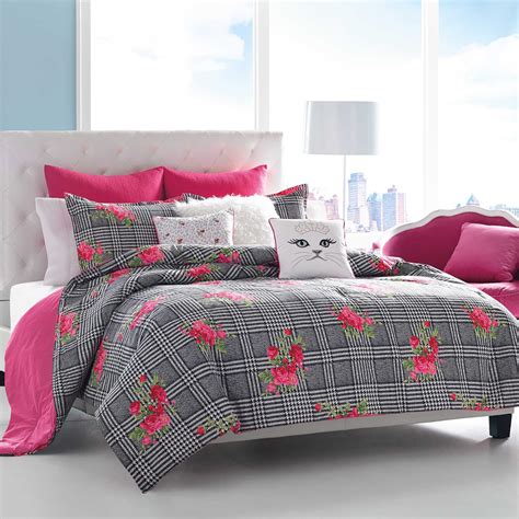 Betsey Johnson Polished Punk Comforter Set In Black And Pink Bed