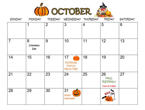Cute October Calendar Printable
