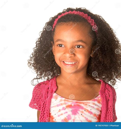Smiling Happy Little Girl With Curly Frizzy Hair Stock Photo Image Of