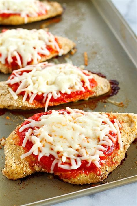My classic chicken parmesan recipe is lightly sautéed in oil, and then finished off in the oven. Skinny Chicken Parmesan Recipe - Yummy Healthy Easy
